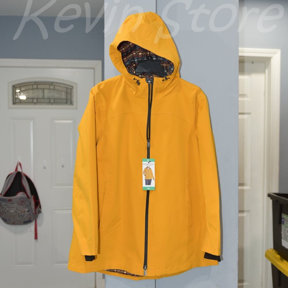 Pendleton Gold Trench Coat with Hood and Black Accents